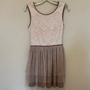 Hello Miss Elegant Lace and Tulle Dress in Cream and Brown